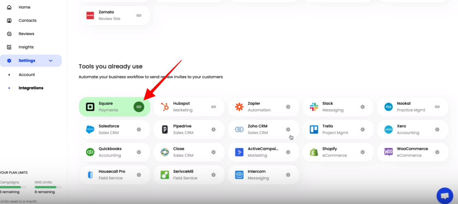Configure the Square connection