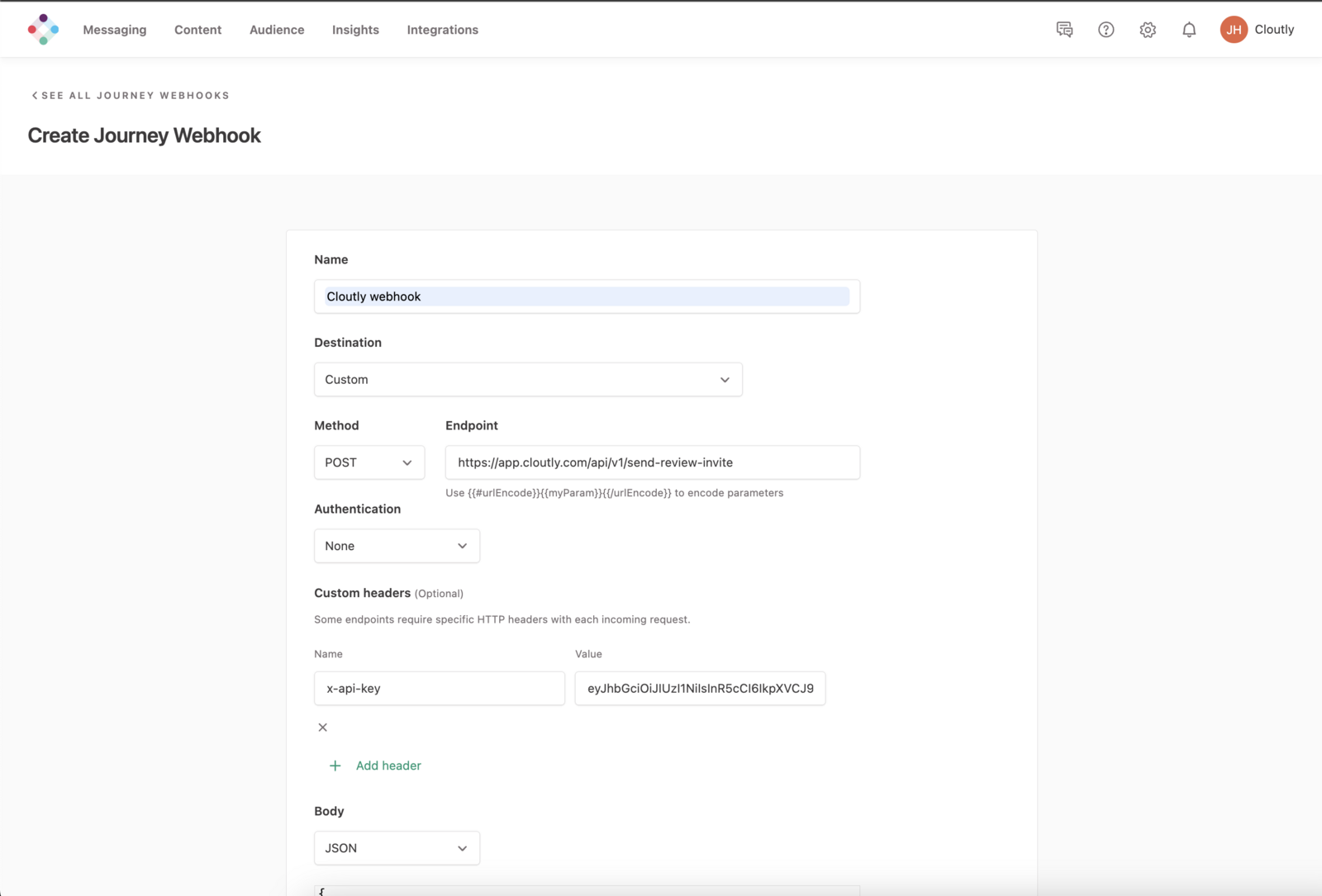 Create a new Journey Webhook